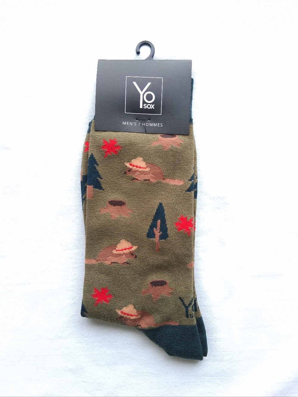 Yo Sox Socks Beaver Forest Print Maple Leaves  Men's Size 7-12